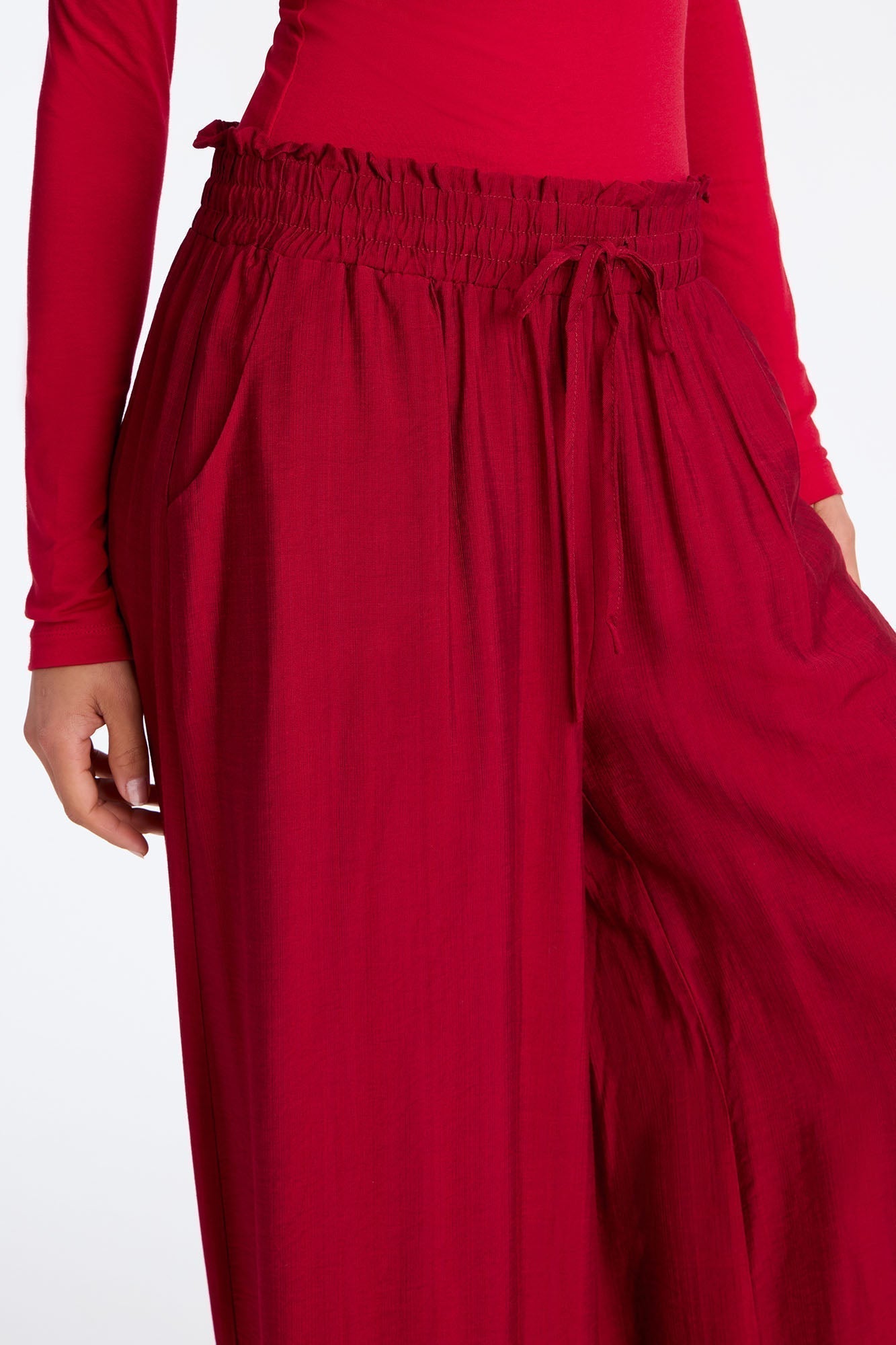Meet At Sunset Wide Leg Pant - Burgundy