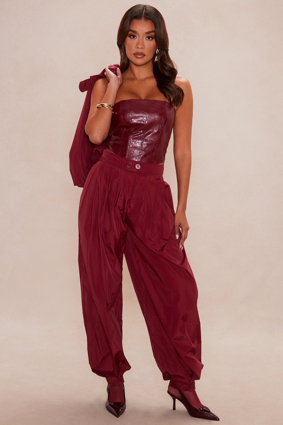Estelle Taffeta Balloon Pant - Burgundy