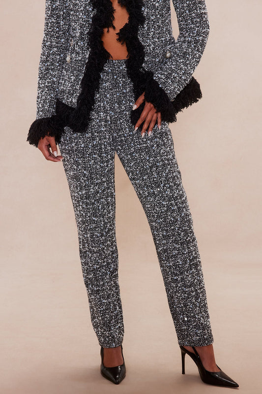 Christie Embellished Tweed Pant - Black/White
