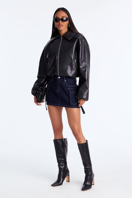 Set New Limits Denim Cargo Mini Skirt - Rinse Blue Wash
