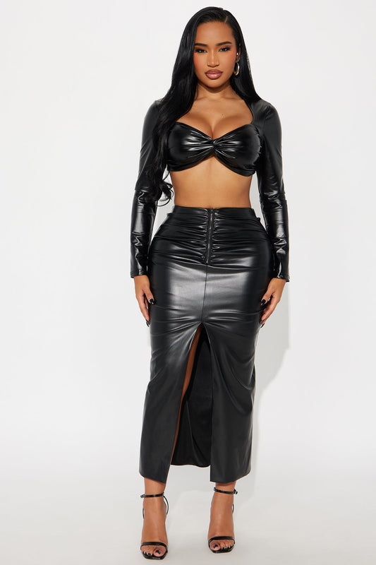 Not That Into You Faux Leather Maxi Skirt - Black