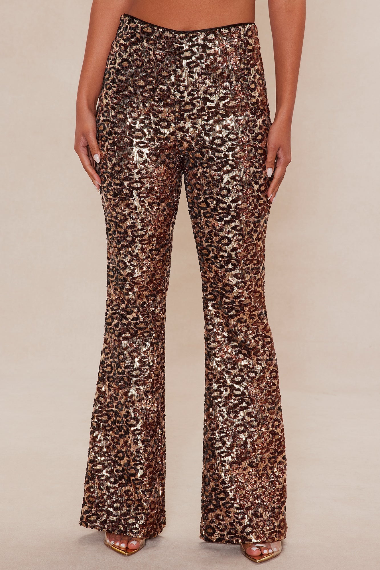 Delphine Leopard Sequin Flare Pant - Leopard
