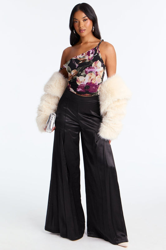 Lost In Your Eyes Satin Wide Leg Pant 33 - Black