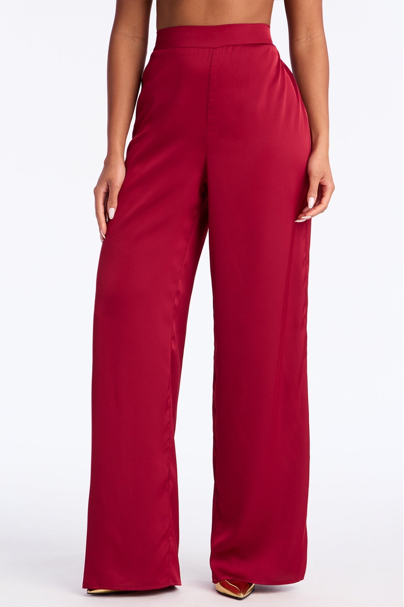 Claudia Satin Wide Leg Pant 32″ - Red