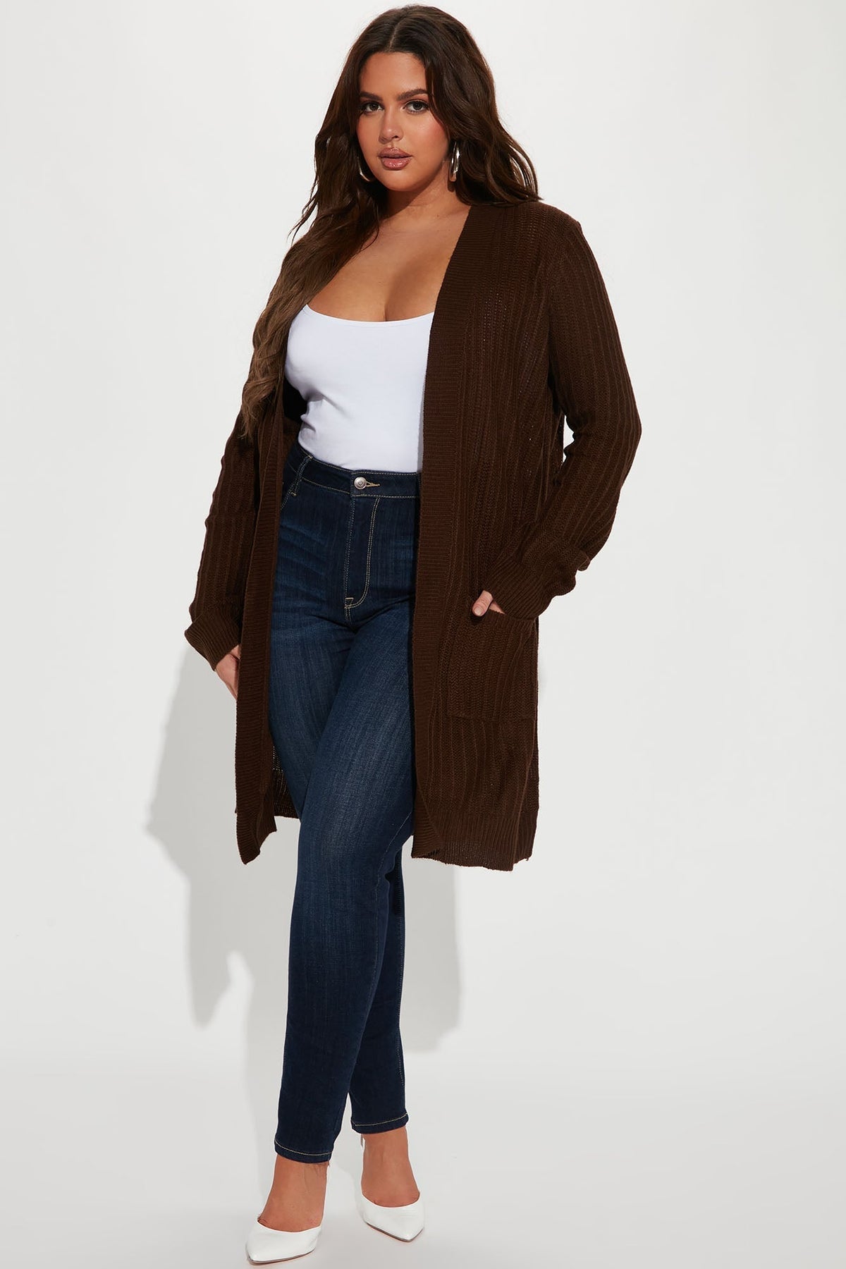 Throw It On Ribbed Cardigan - Chocolate