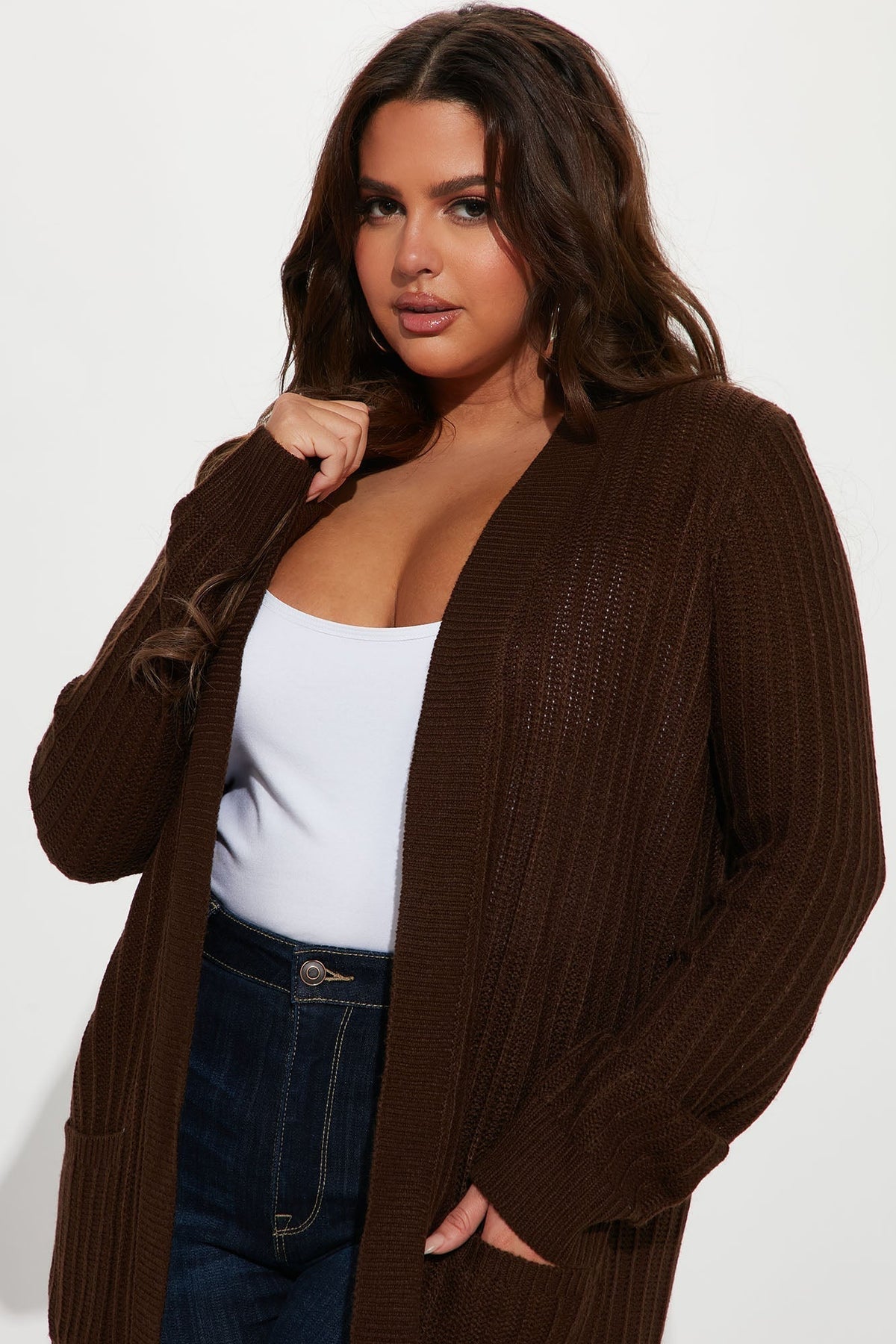 Throw It On Ribbed Cardigan - Chocolate