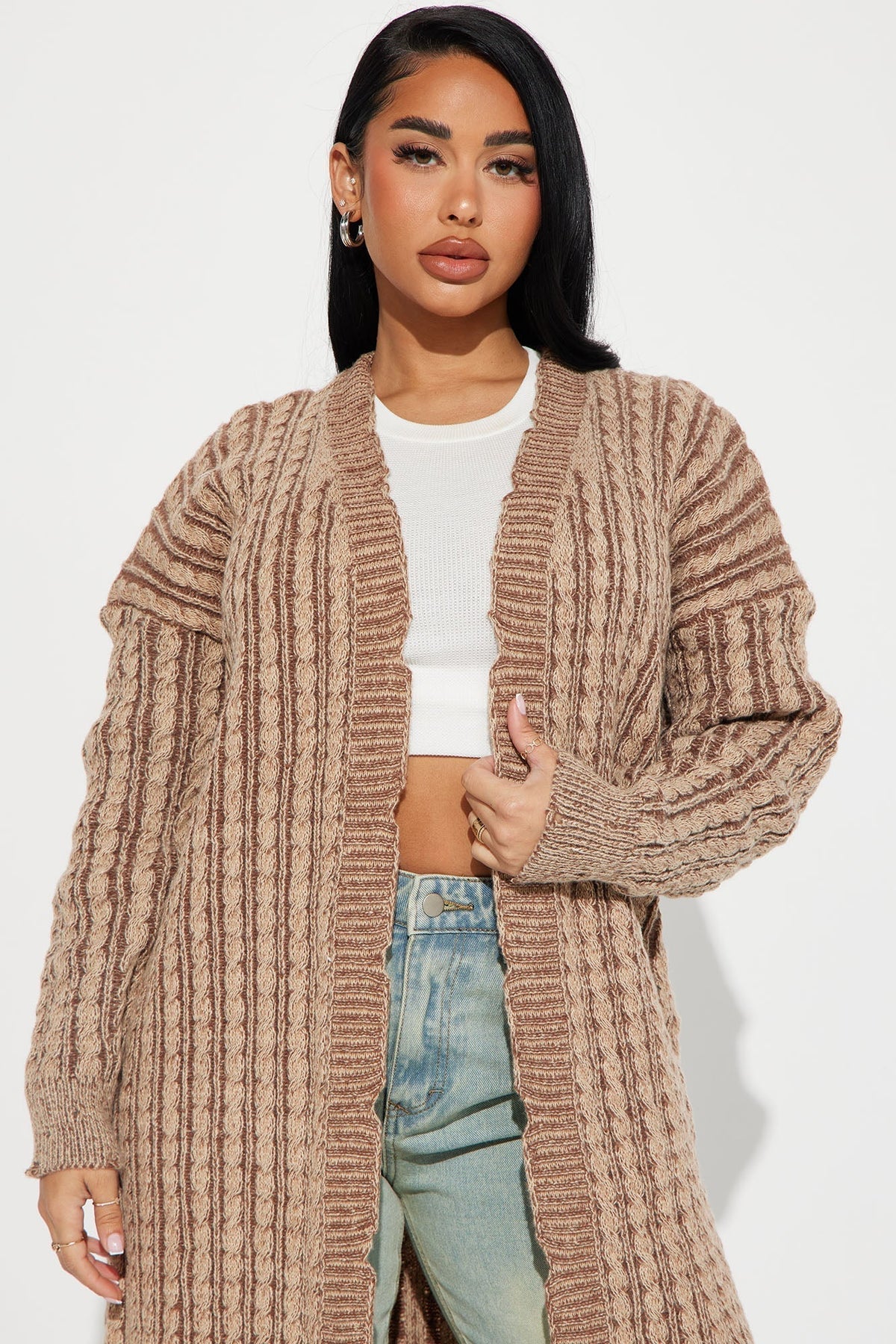 Street Chic Washed Long Cardigan - Mocha/combo