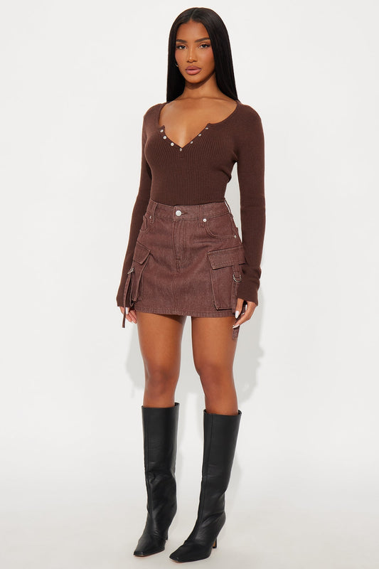 Set New Limits Twill Cargo Mini Skirt - Dark Brown