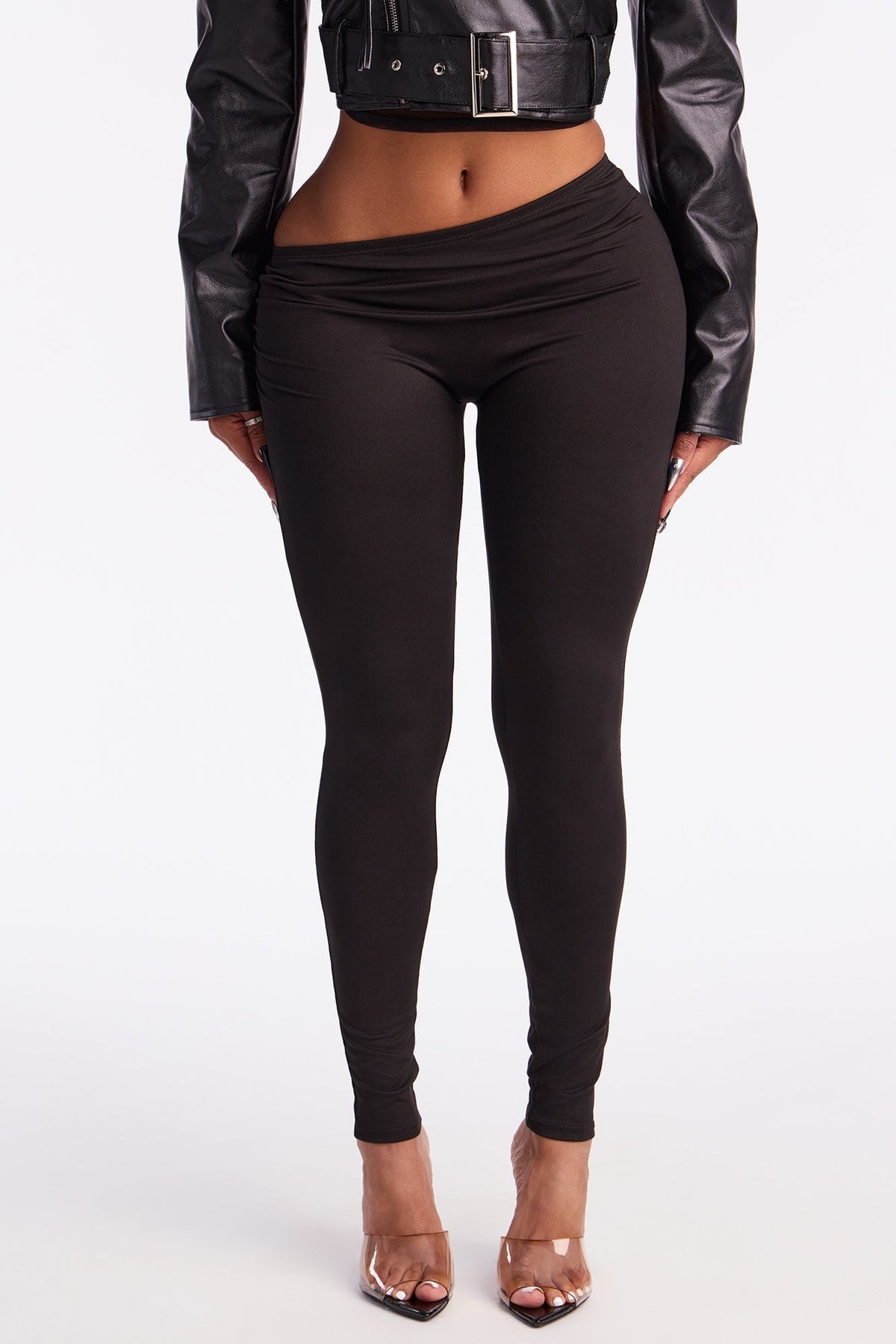 Don't Peek Ruched Asymmetrical Low Rise Legging - Black