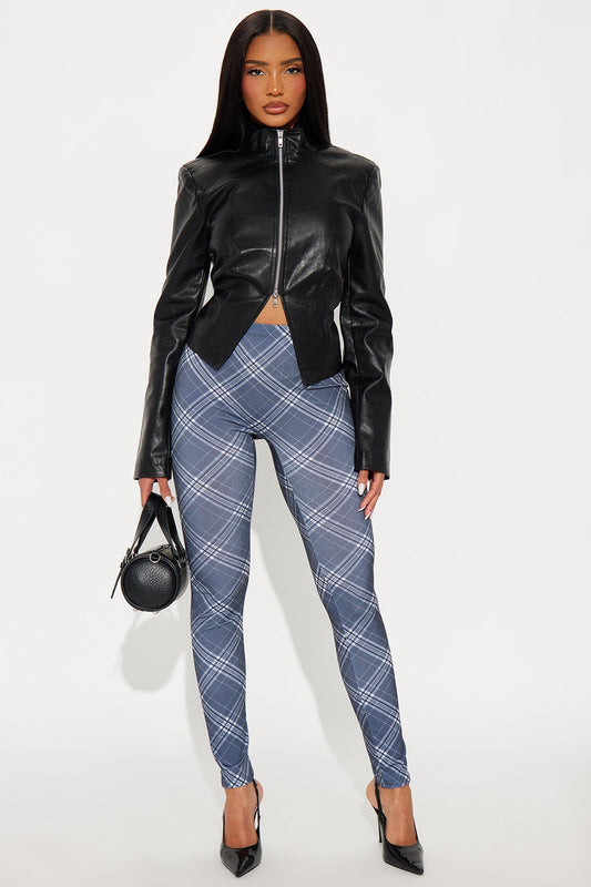 Carmen Mid Rise Plaid Legging - Grey/combo