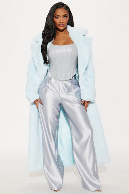 Late Night Cue Satin Wide Leg Pant 32″ - Silver