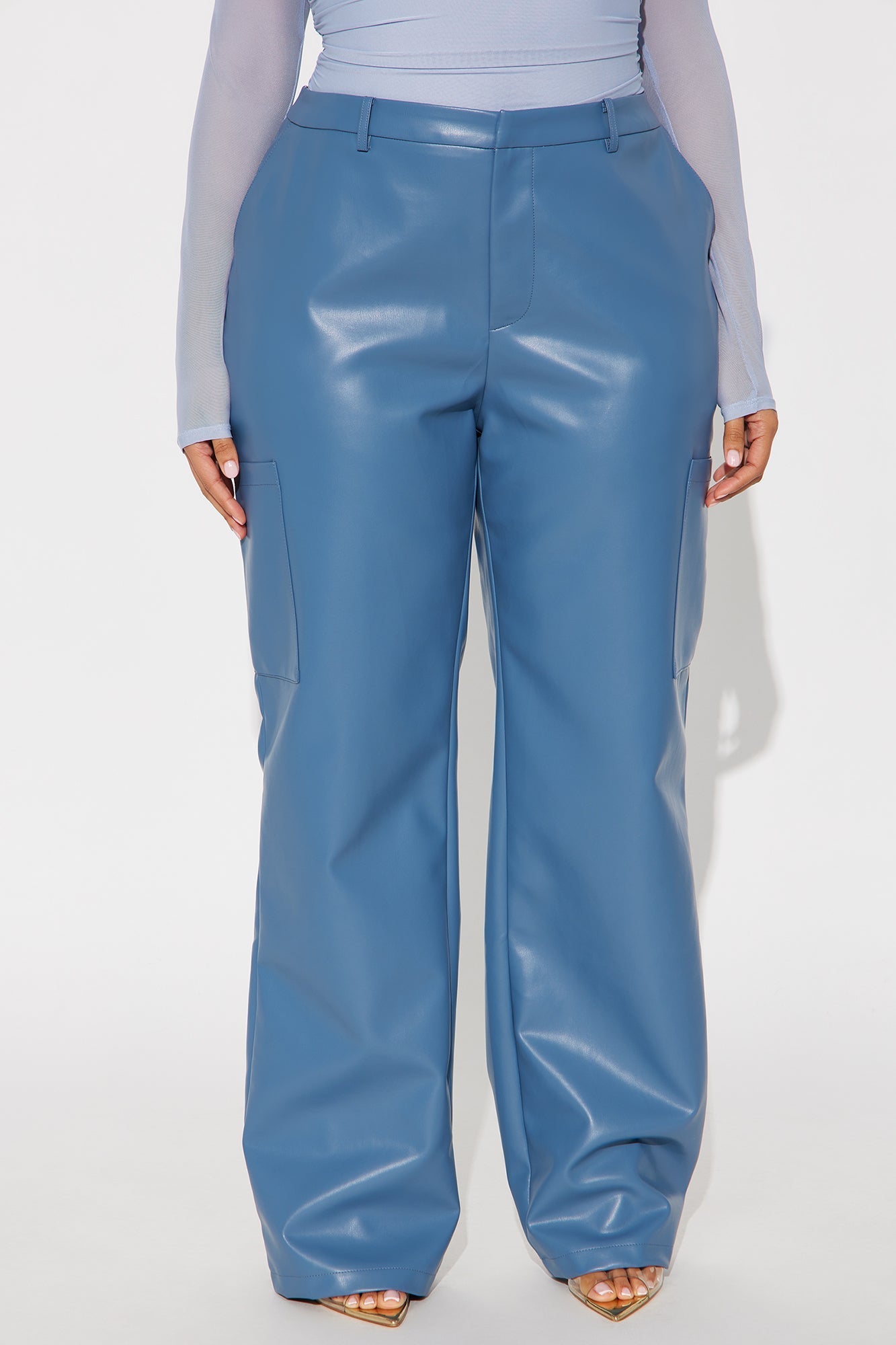 In A Flirty Mood Mid Rise Faux Leather Straight Leg Pant 33 - Slate Blue