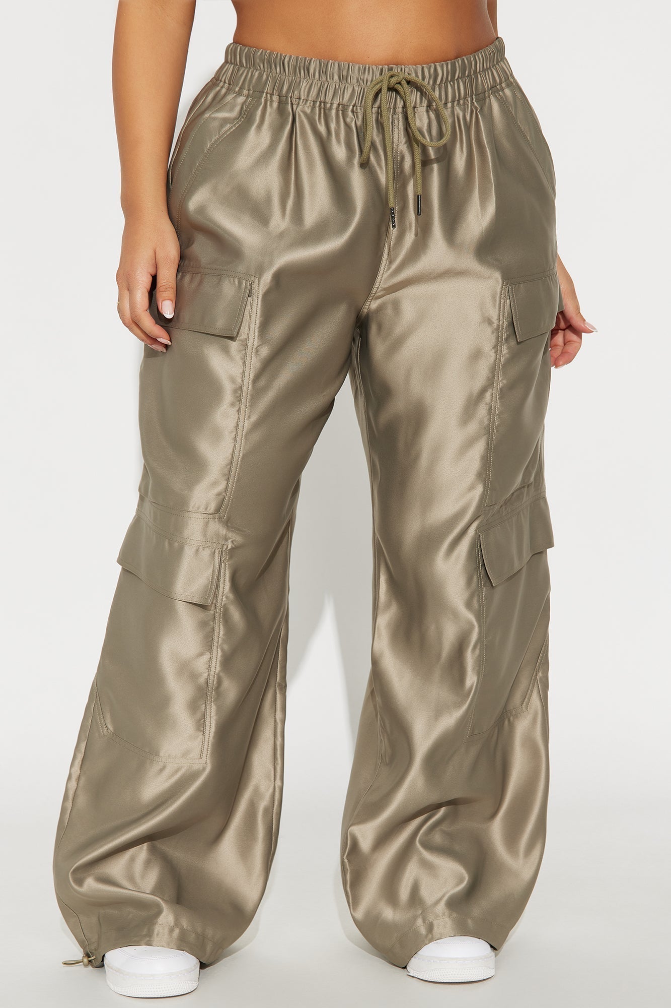 Gemma Cargo Satin Jogger Pant - Olive