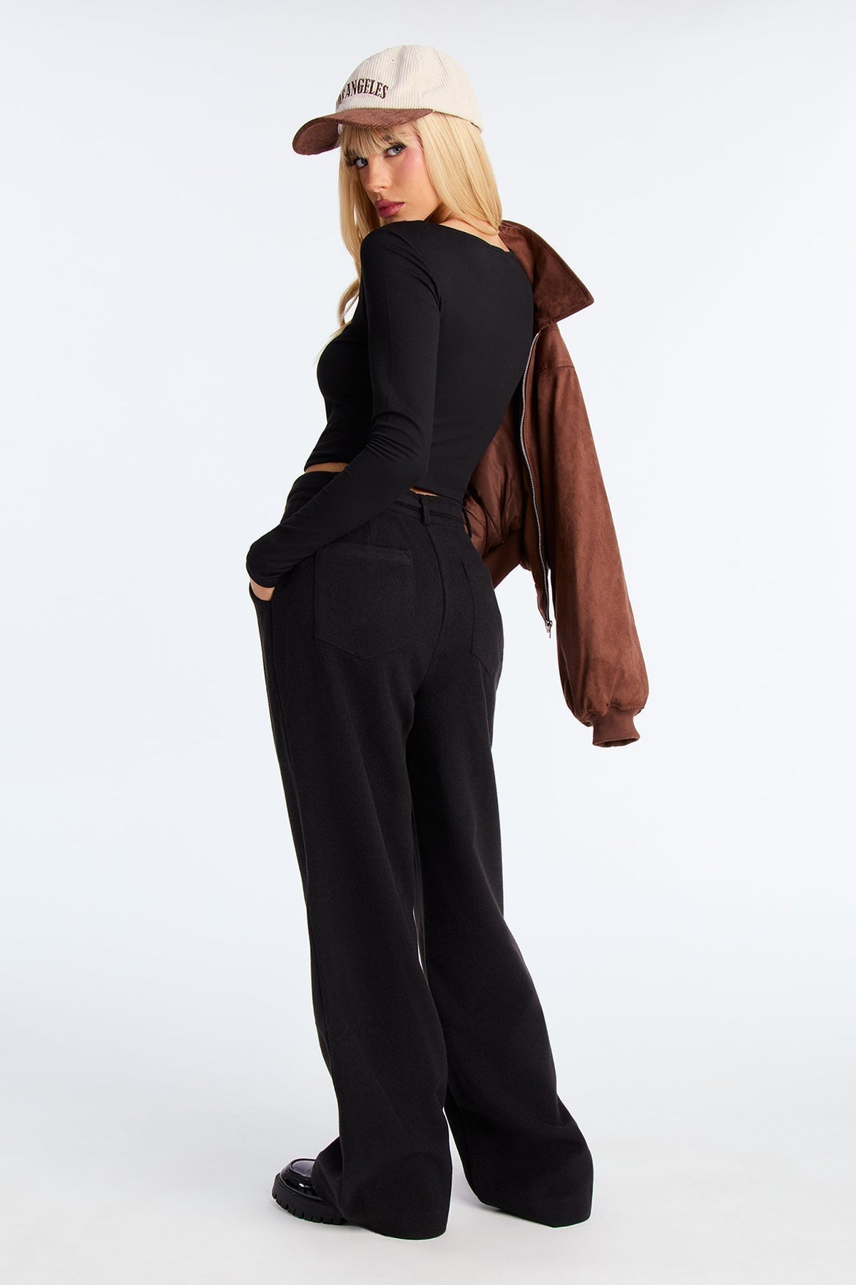 News Briefing Boucle Belted Wide Leg Pant 32″ - Black