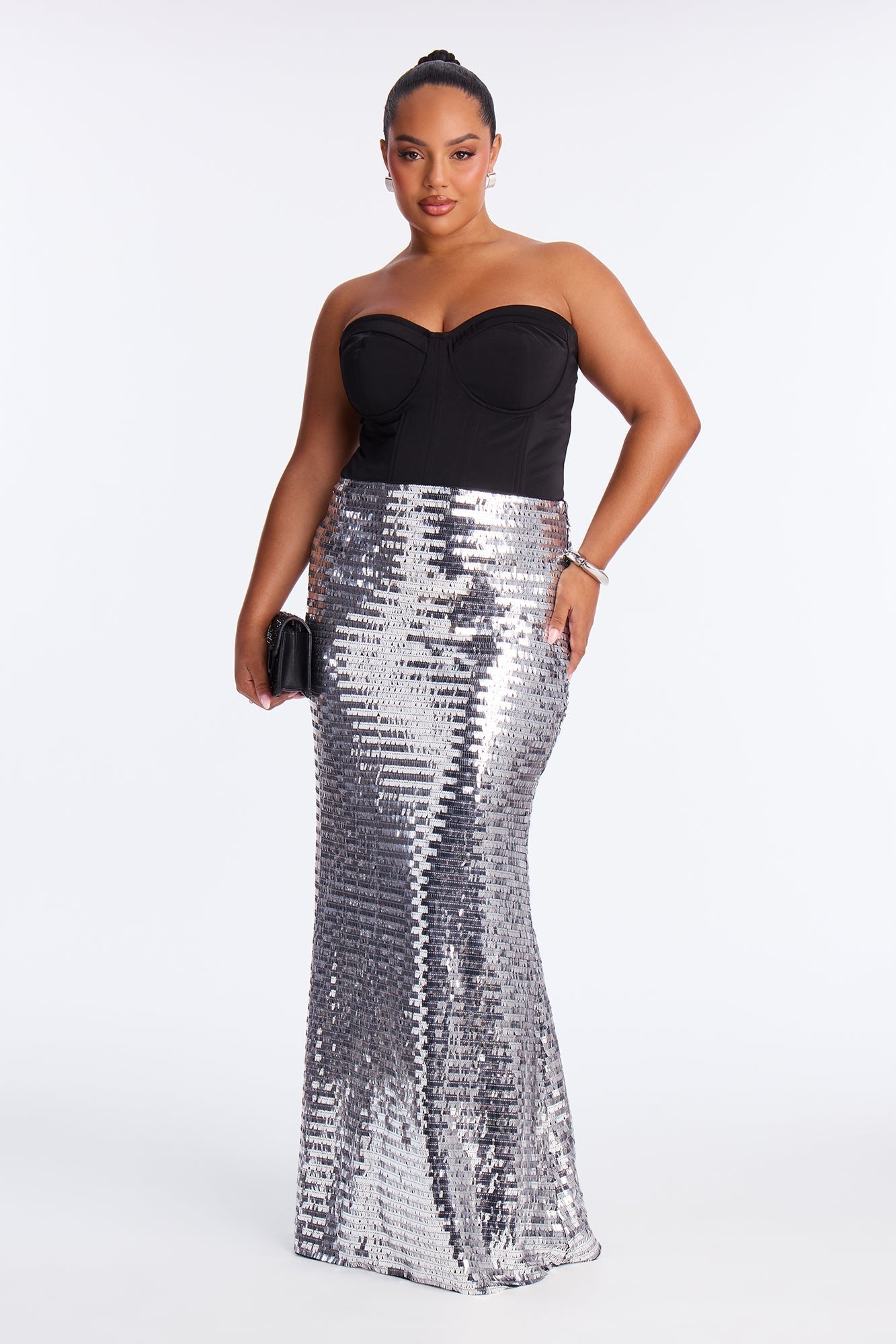 Dazzling Nights Sequin Maxi Skirt - Silver