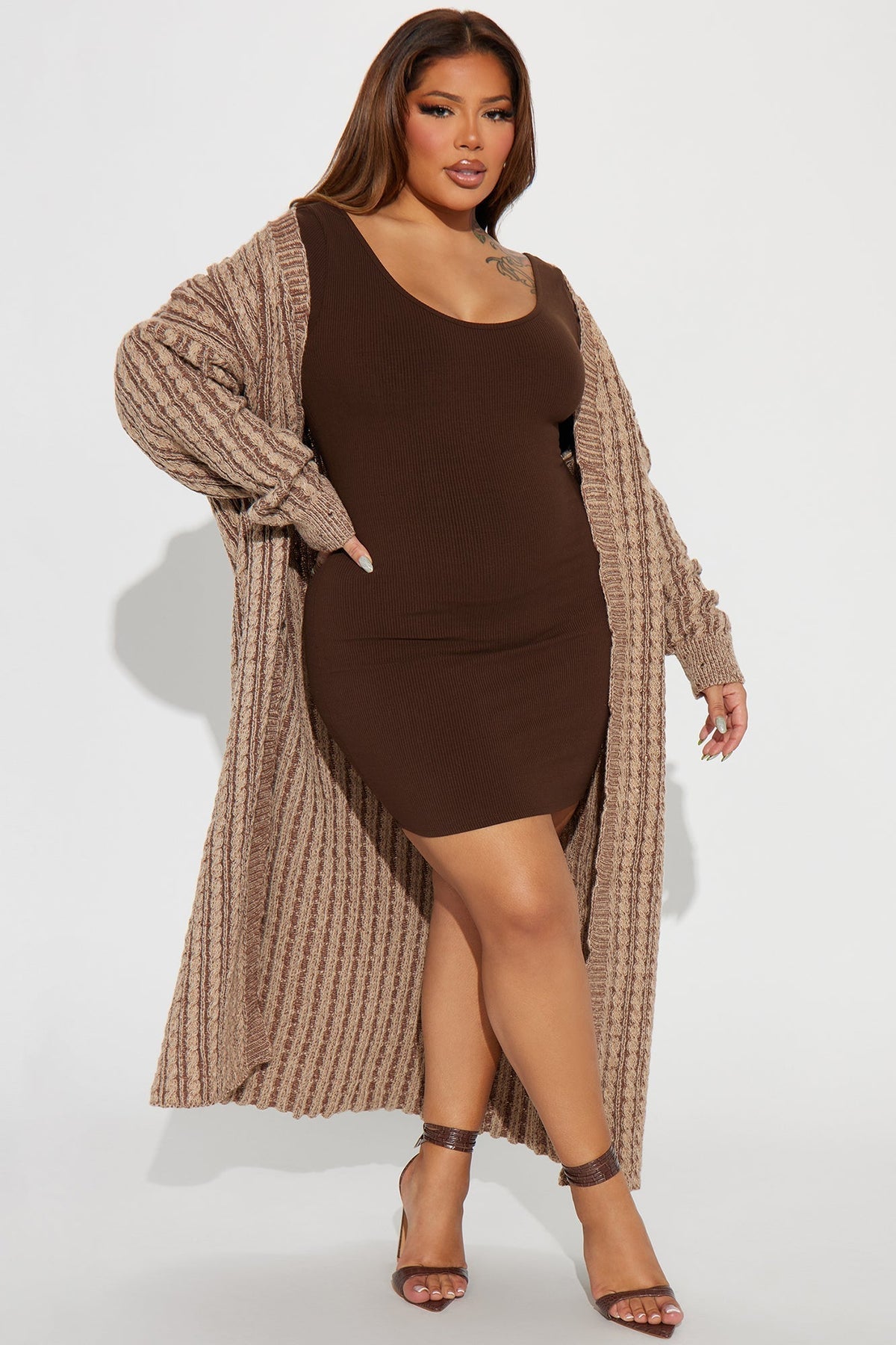 Street Chic Washed Long Cardigan - Mocha/combo