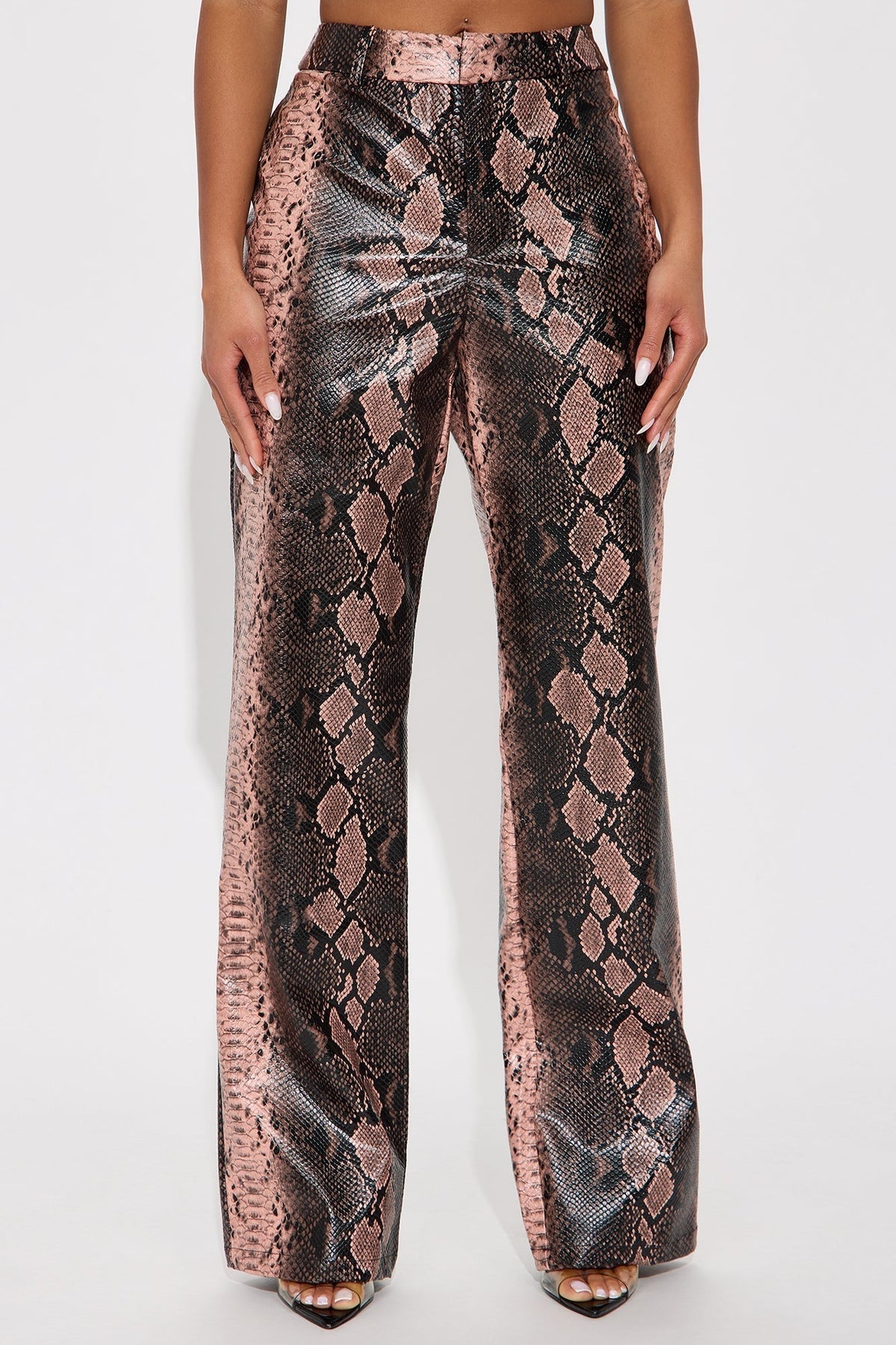 Bad Behavior Faux Leather Snake Skin Pant 32 - Pink/combo