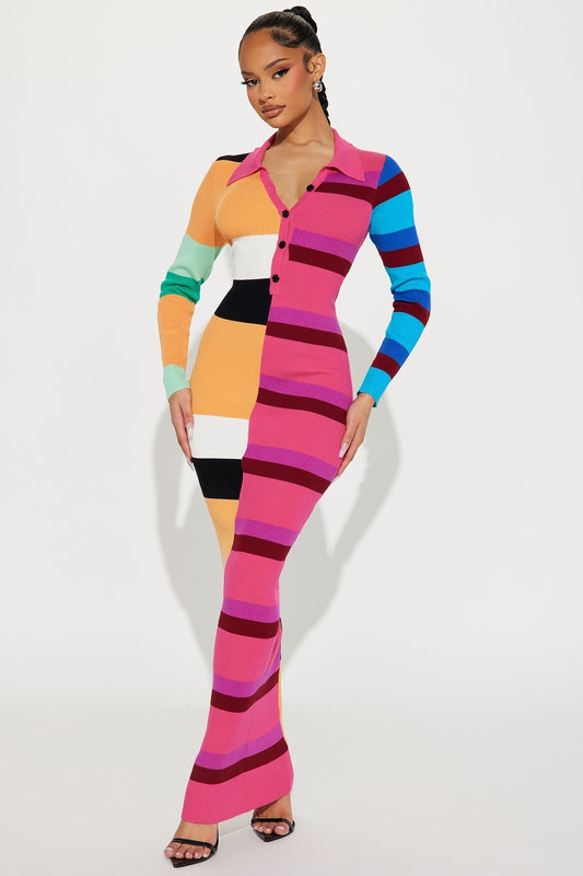 Peri Striped Sweater Maxi Dress - Multi Color
