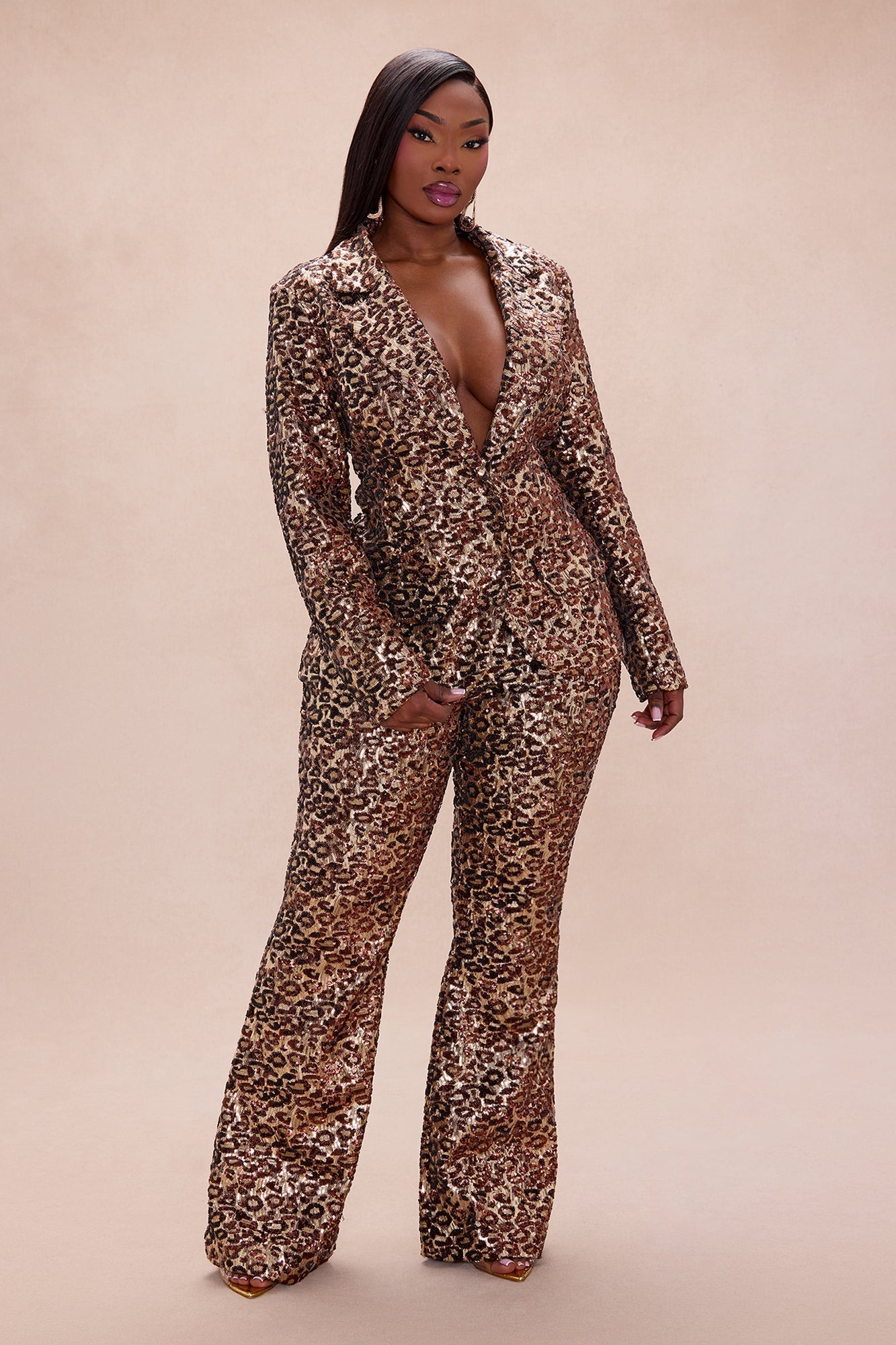 Delphine Leopard Sequin Flare Pant - Leopard