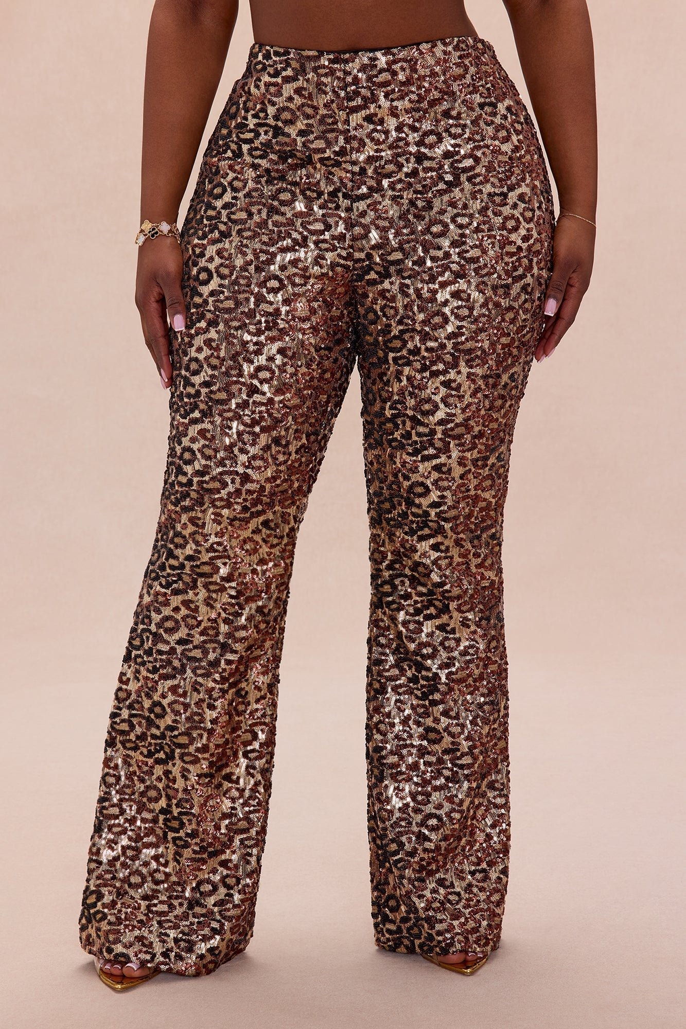 Delphine Leopard Sequin Flare Pant - Leopard