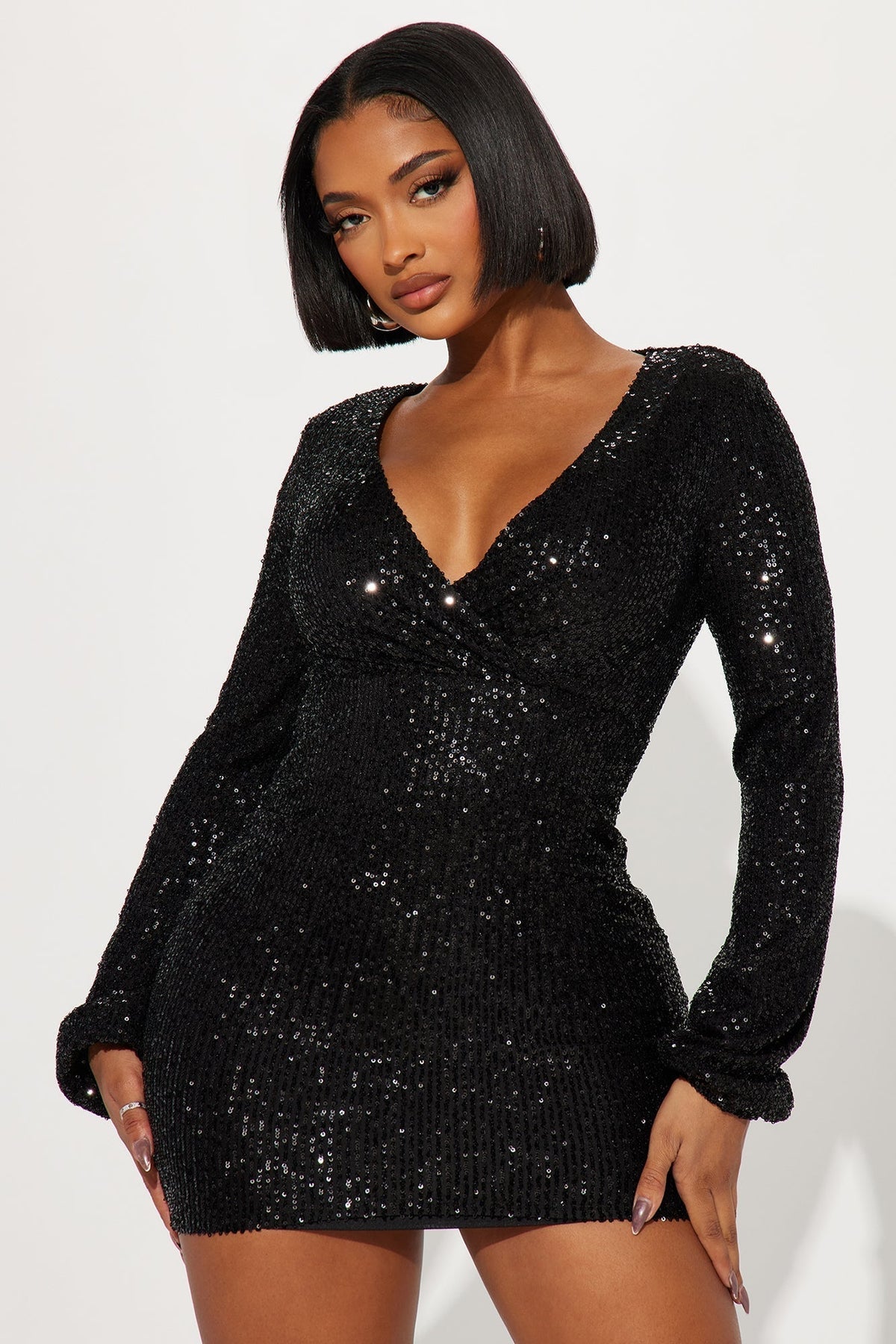 Leslie Sequin Mini Dress - Black