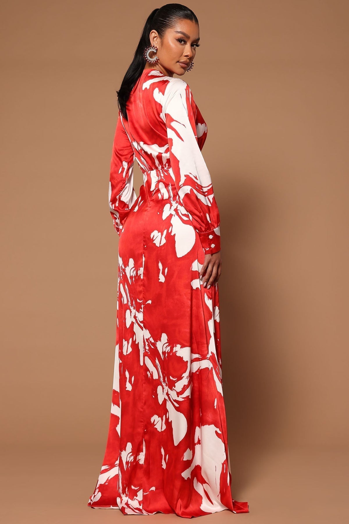 Melissa Satin Maxi Dress - Red/White