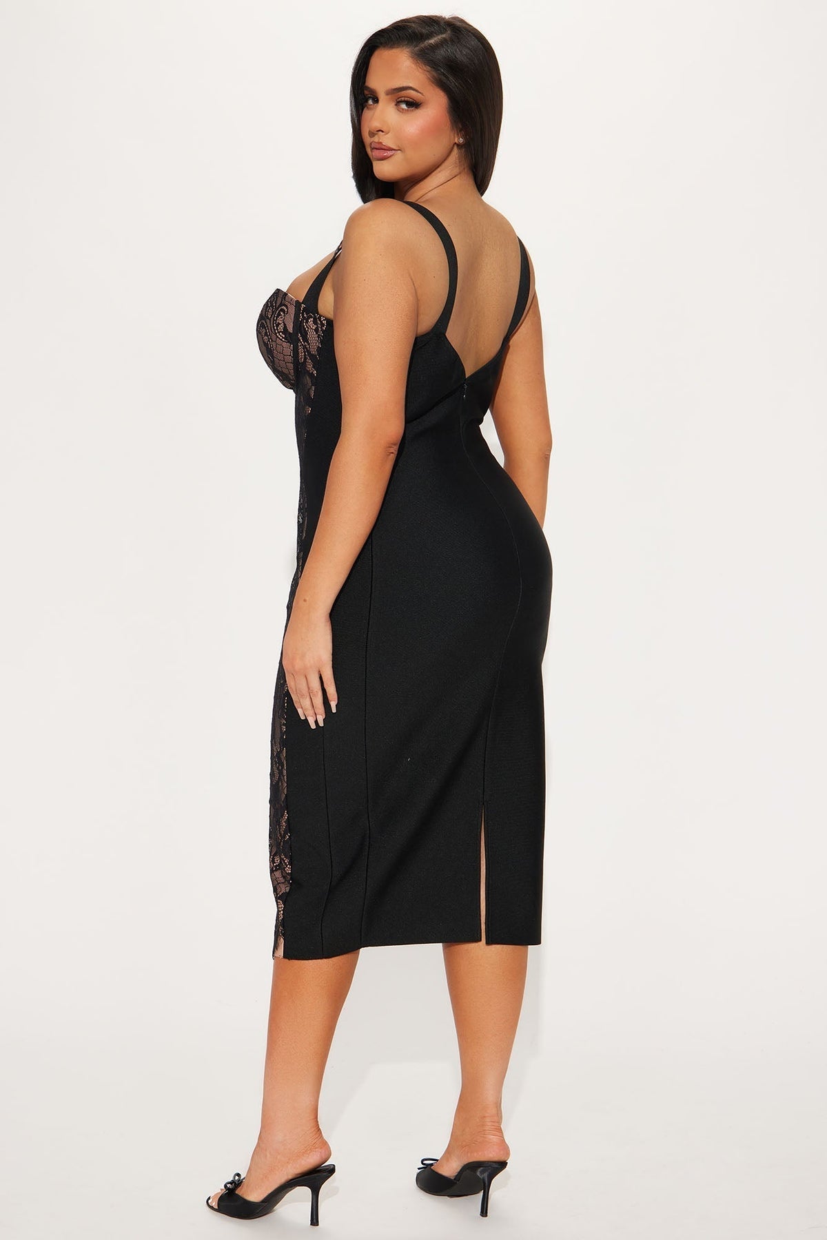 Act Up Lace Bandage Midi Dress - Black