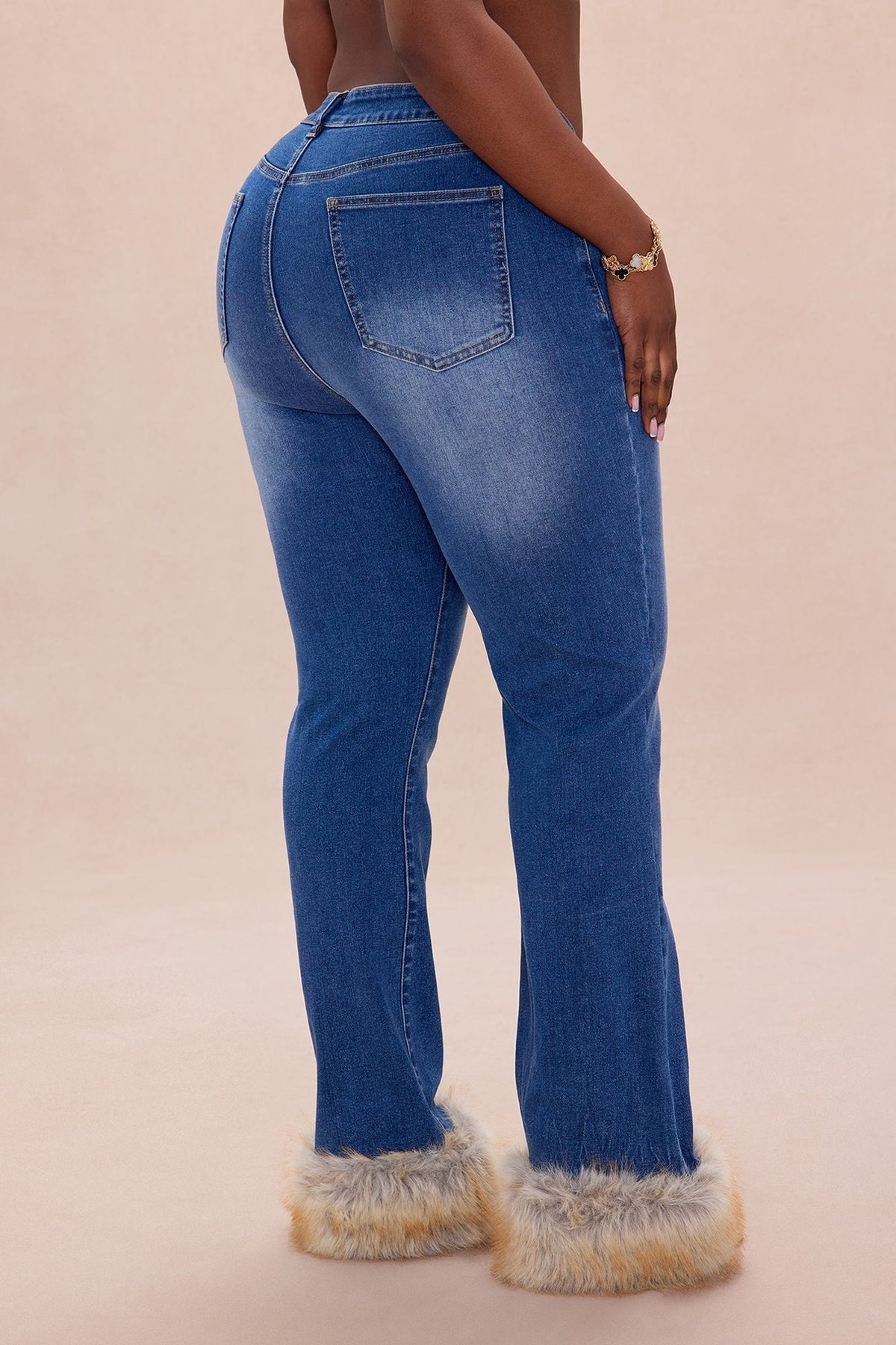Raven Faux Fur Cuff Jeans - Denim