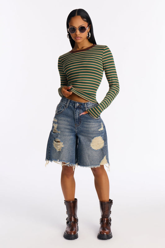 A World Tour Ripped Denim Shorts - Vintage Wash