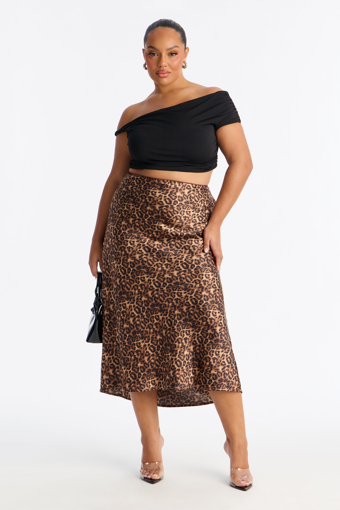 Micah Satin Leopard Print Midi Skirt - Leopard
