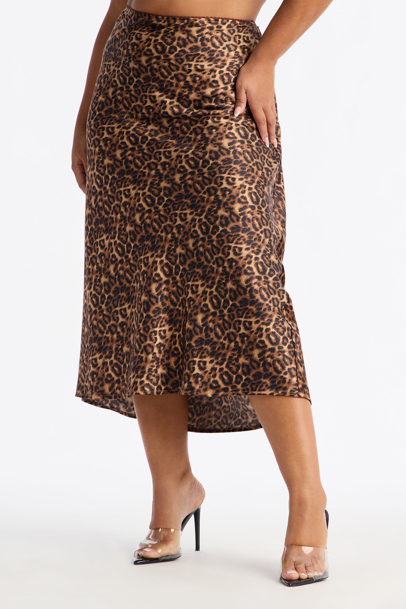 Micah Satin Leopard Print Midi Skirt - Leopard
