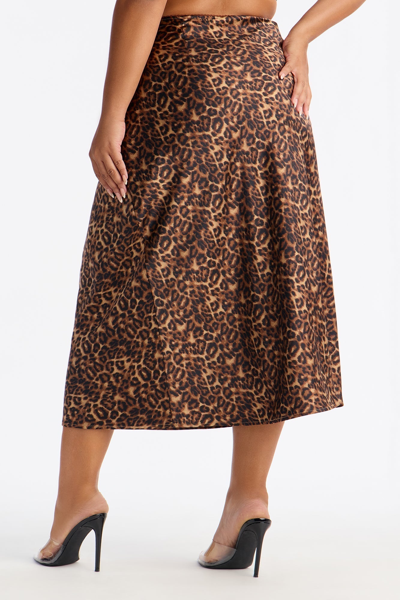 Micah Satin Leopard Print Midi Skirt - Leopard
