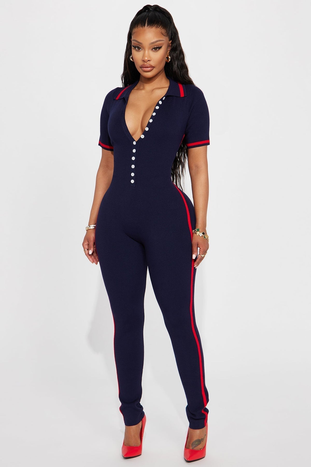 Tessa Knit Jumpsuit - Navy/combo