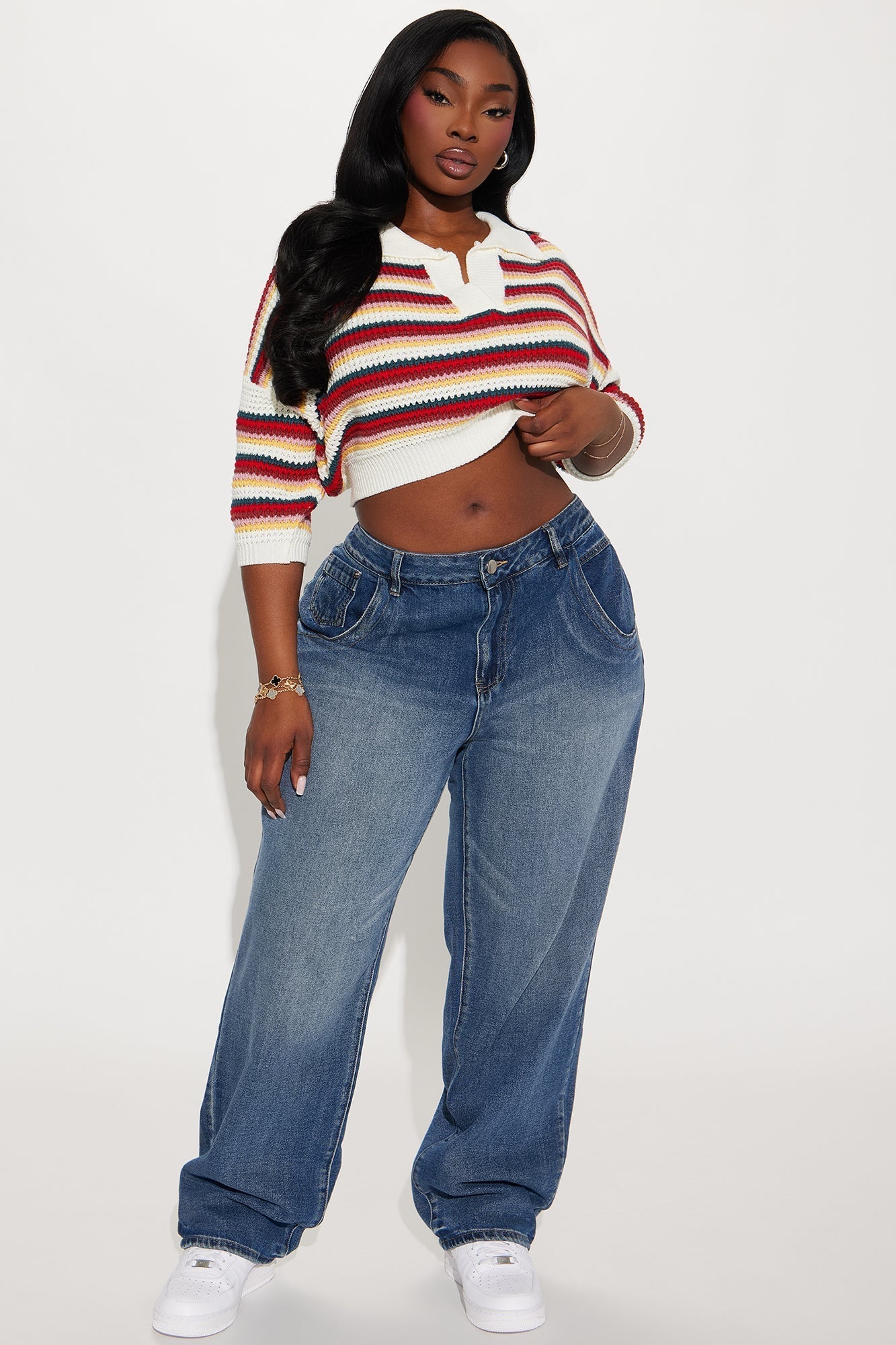 Vacay Vibe Striped Crochet Polo - Multi Color