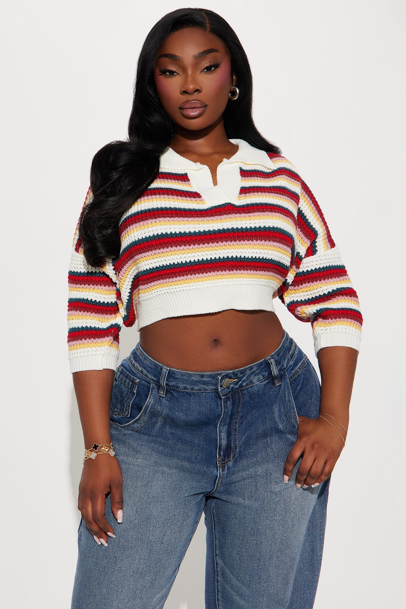 Vacay Vibe Striped Crochet Polo - Multi Color