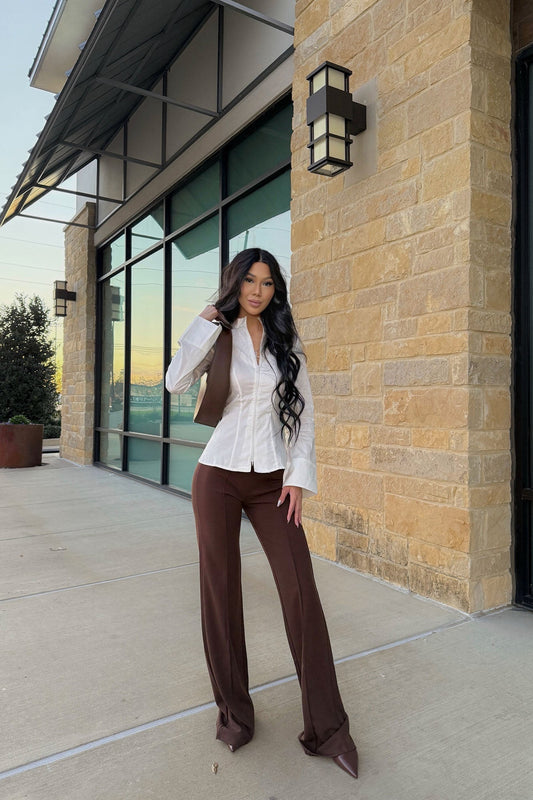 Tall Victoria High Waisted Dress Pants - Chocolate