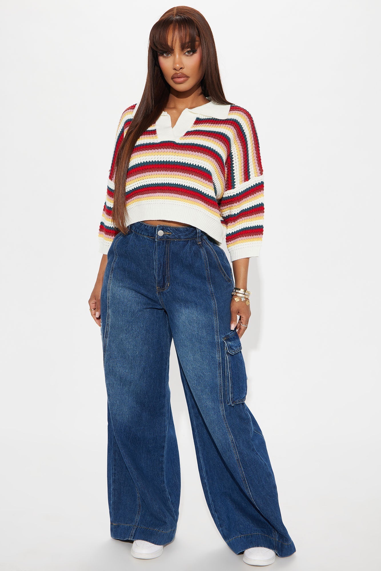 Vacay Vibe Striped Crochet Polo - Multi Color