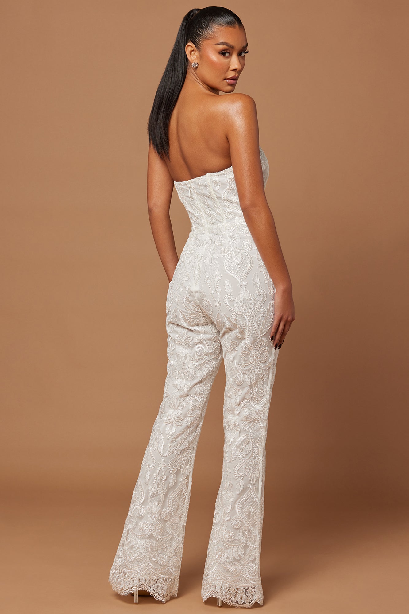 Esther Sequin Embroidered Jumpsuit - White