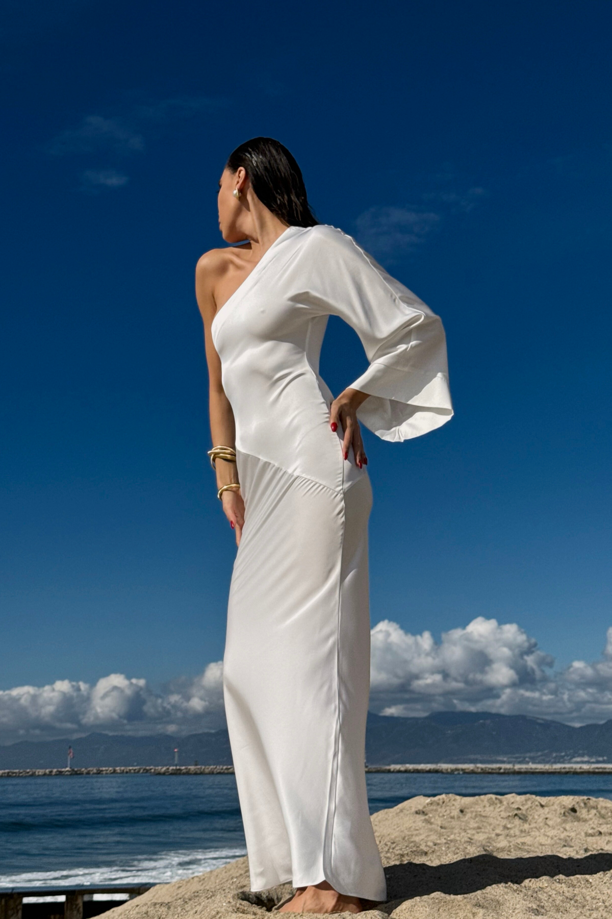 Ivory Femme Drape Maxi Dress