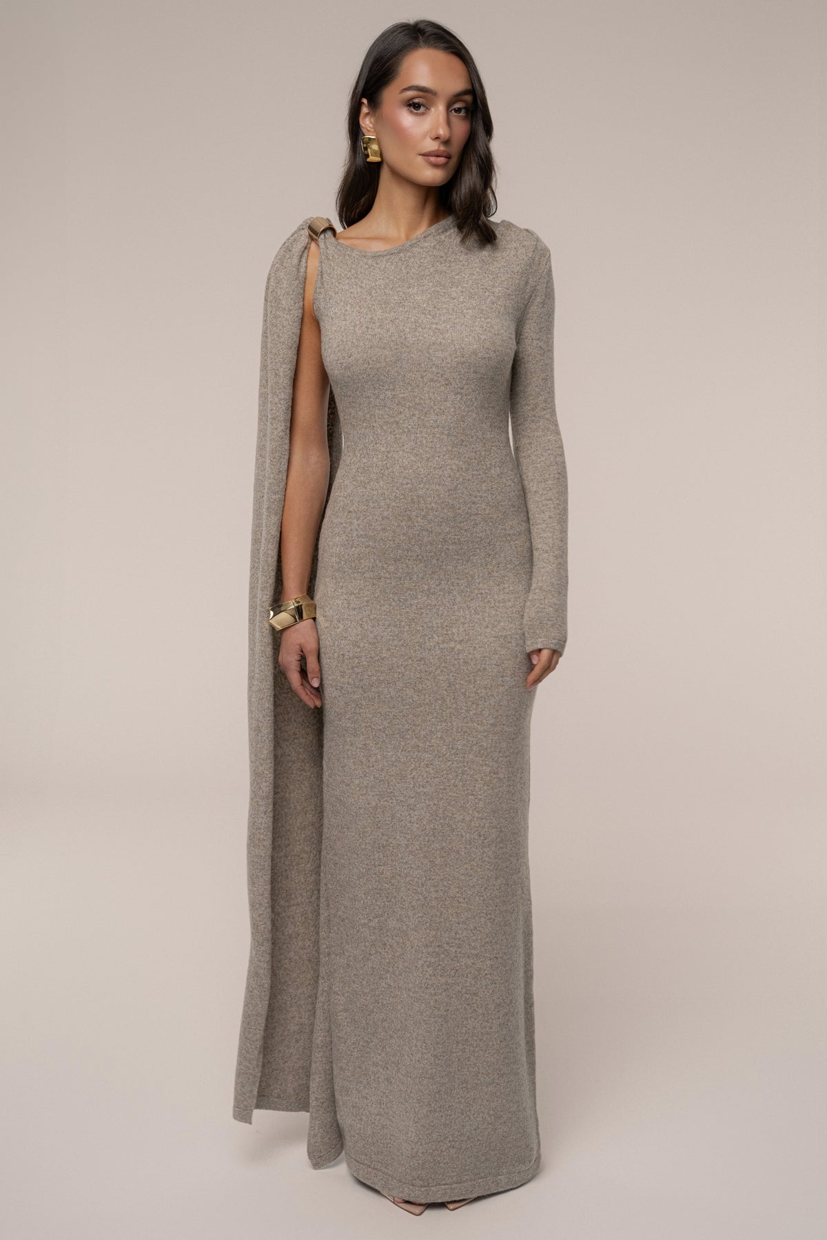 Taupe Aniza Drape Maxi Dress