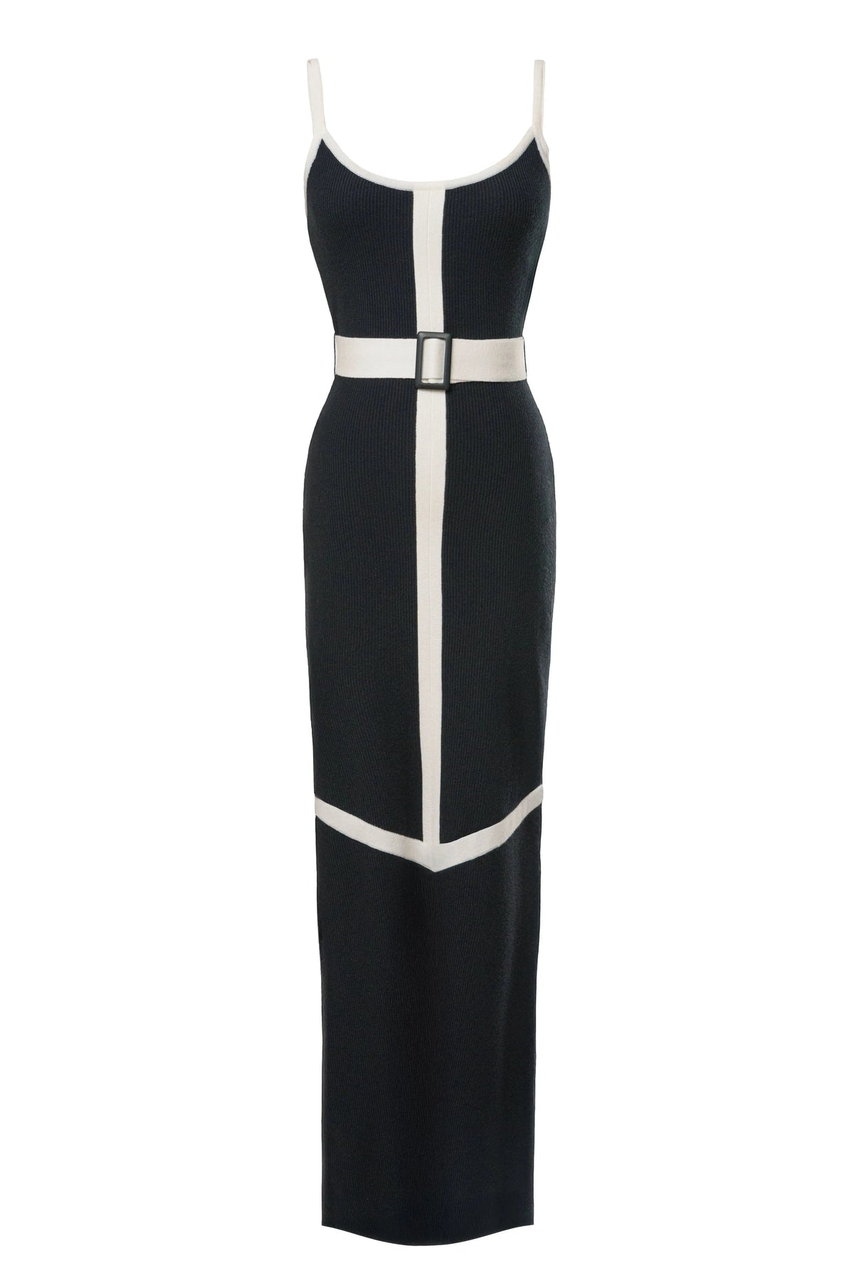 Black/Ivory Belted Cami Maxi Dress