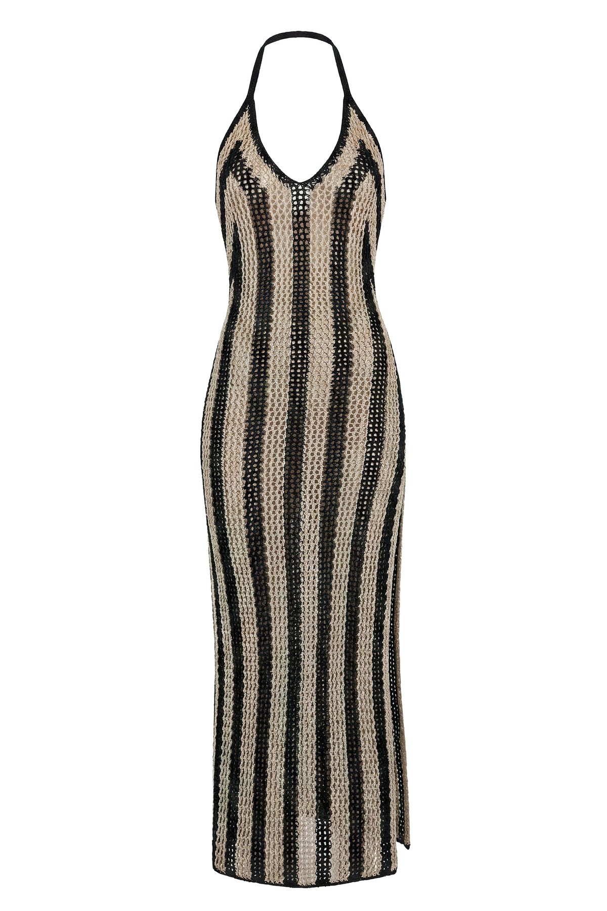 Black/Ivory Luz Halter Crochet Dress