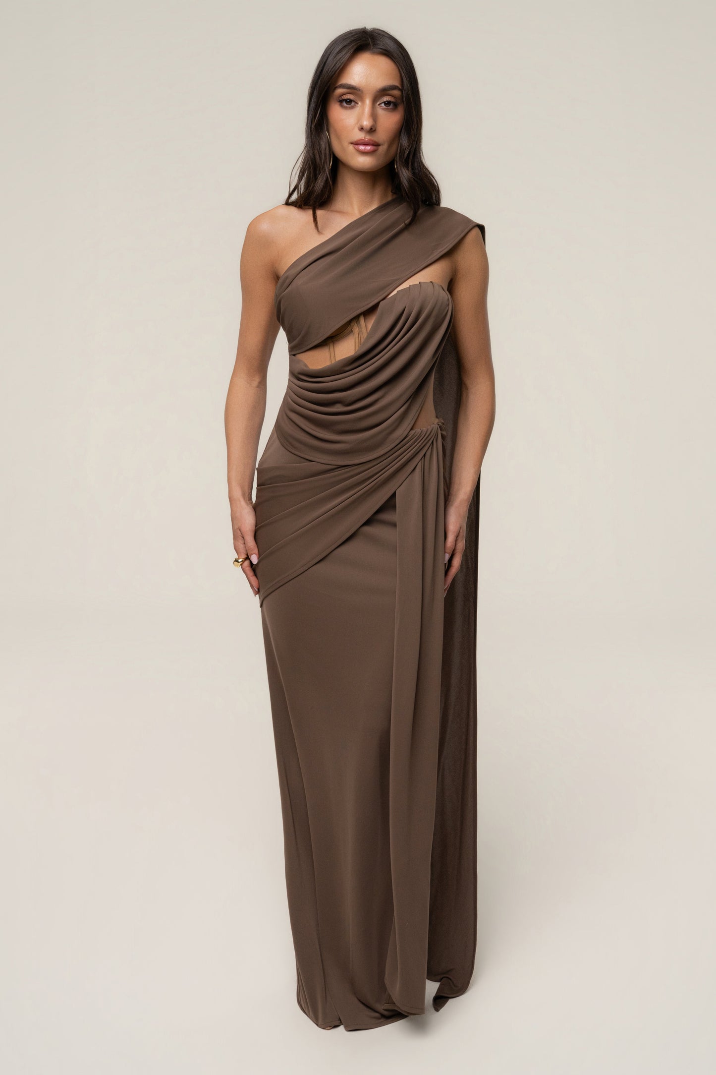 Dark Taupe Empress of Hearts Maxi Gown