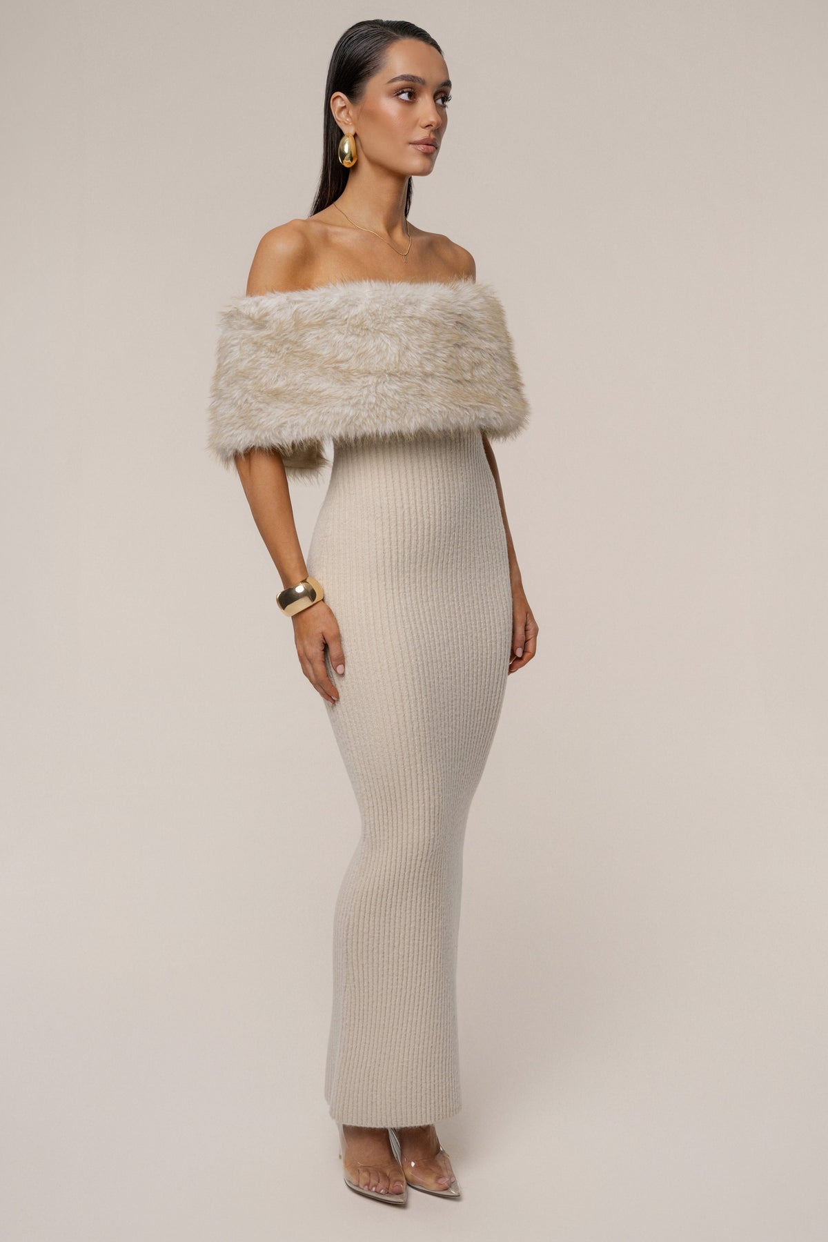Stone Aspen Hour Faux Fur Dress