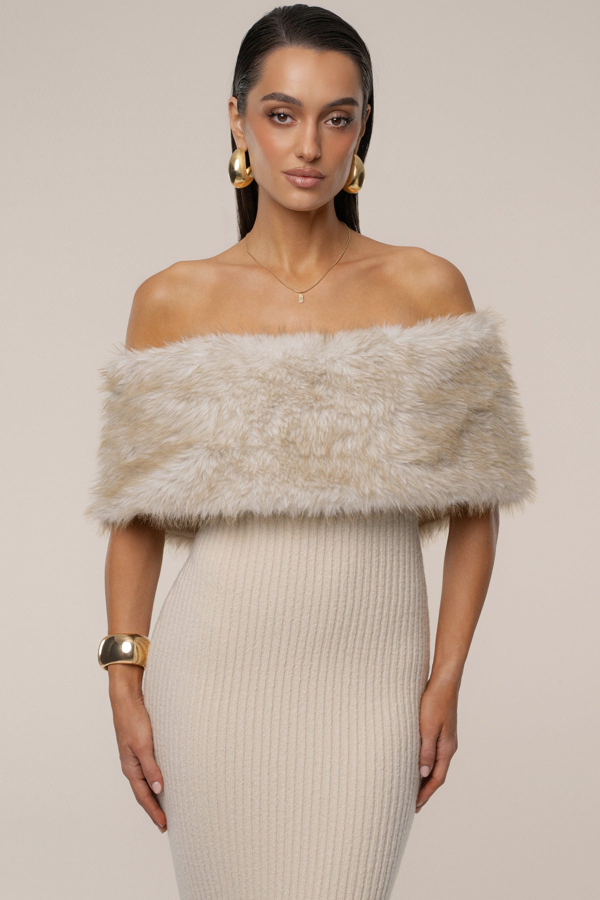 Stone Aspen Hour Faux Fur Dress