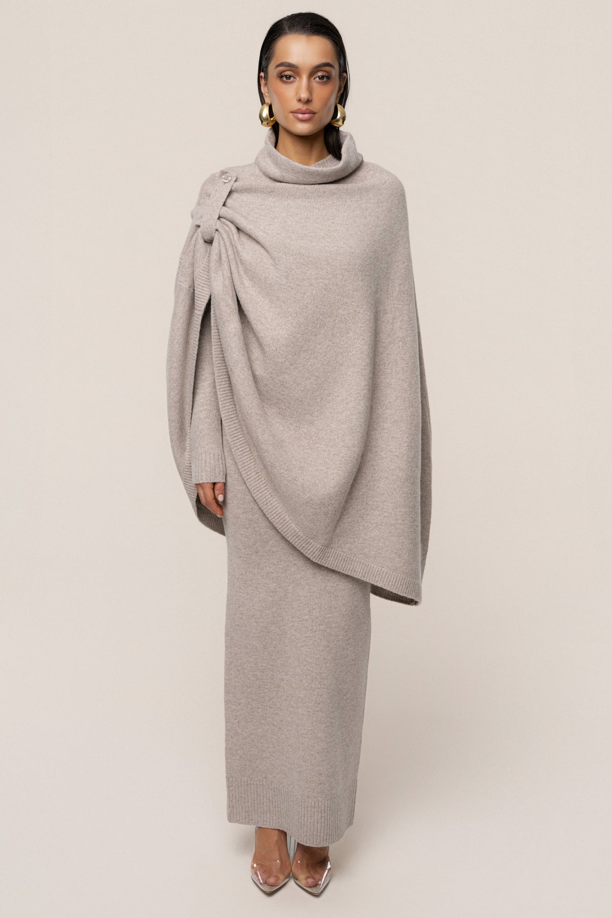 Beige Fireside Knit Maxi Dress