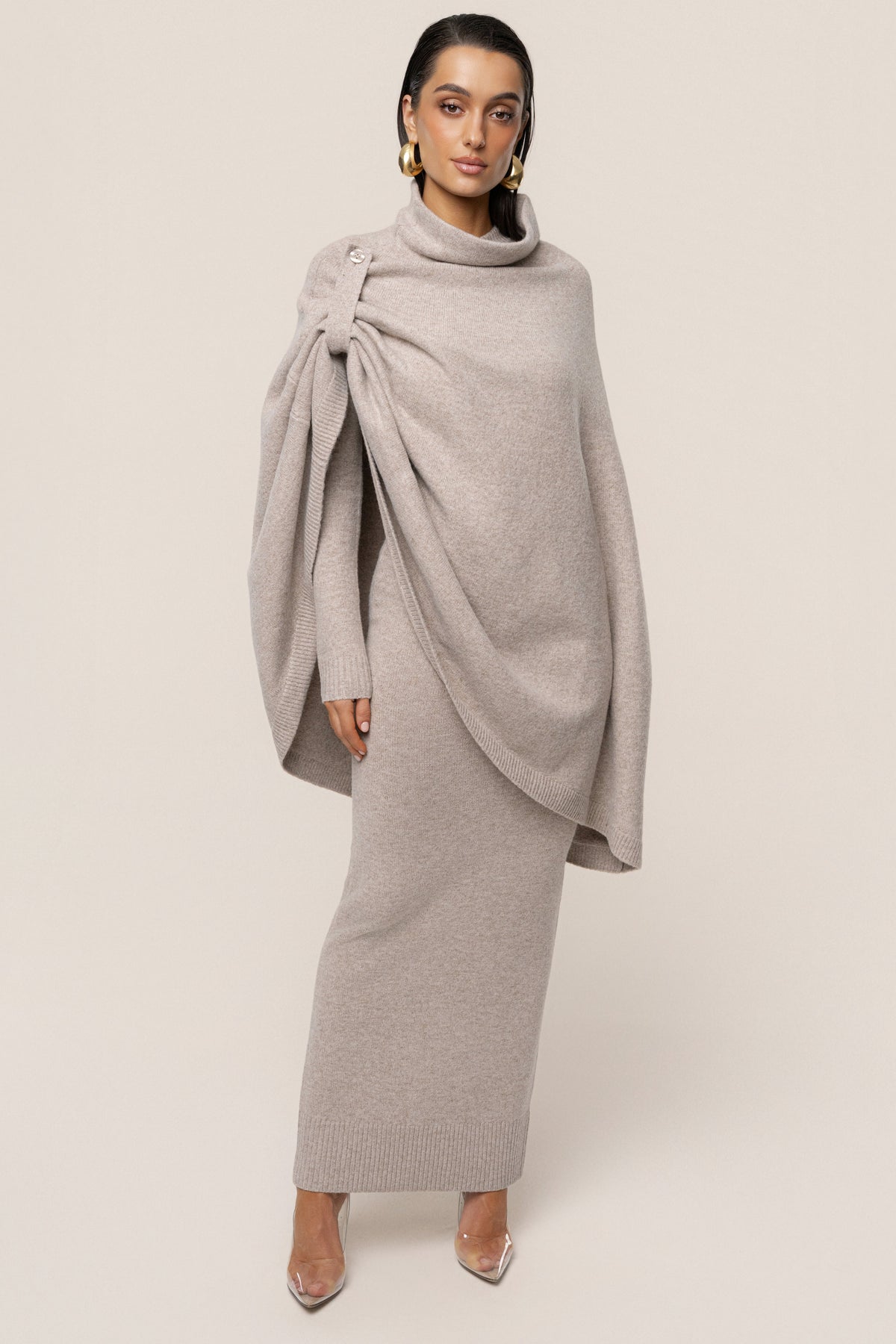 Beige Fireside Knit Maxi Dress