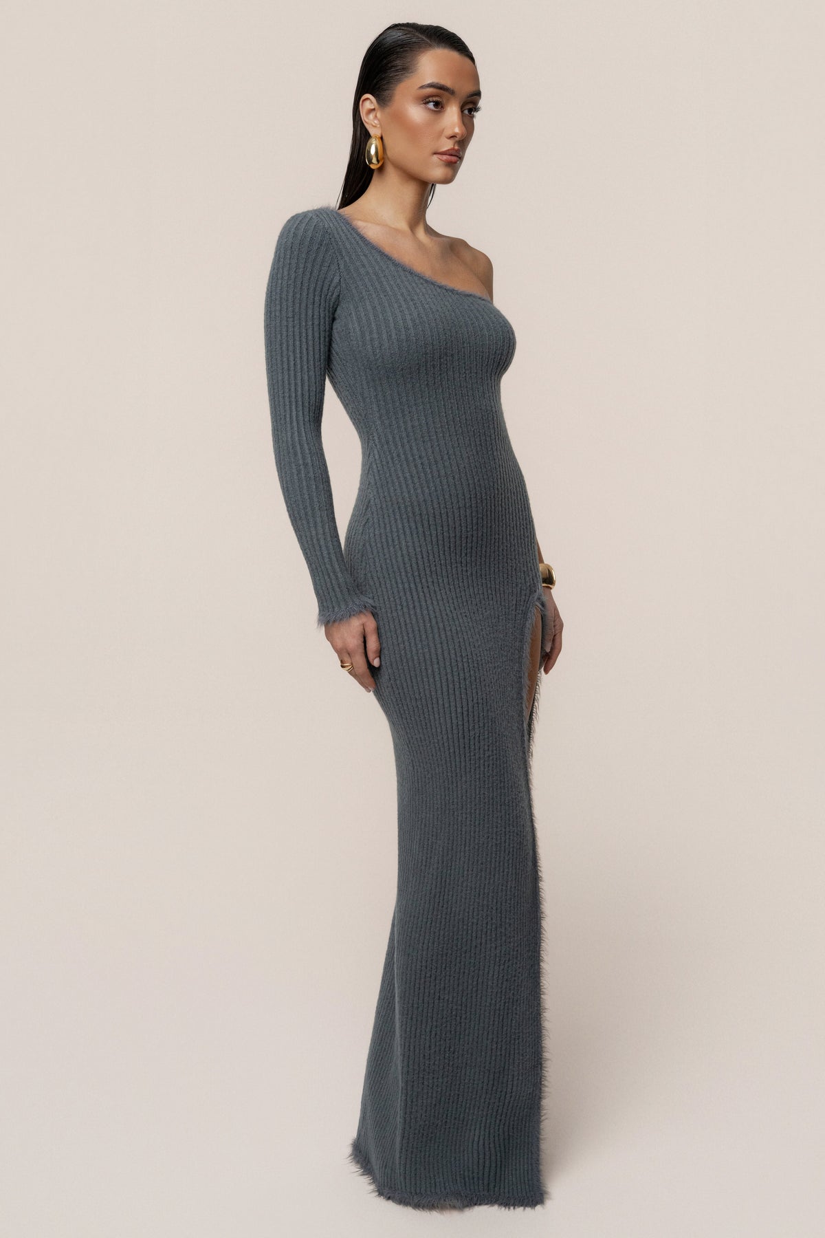 Heather Grey Alpine Elegance Slit Dress