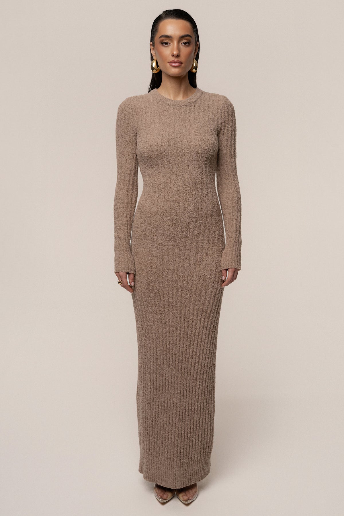 Taupe First Class Ribbed Maxi Dress