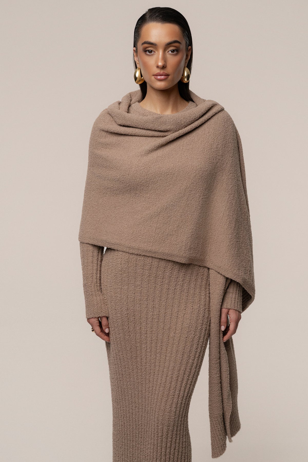 Taupe First Class Ribbed Maxi Dress